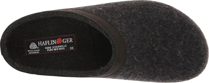 Haflinger GZL Leather Trim Grizzly Clog Shoes Charcoal : EU 48 (US Men's 15) Medium, Wool - Image 3