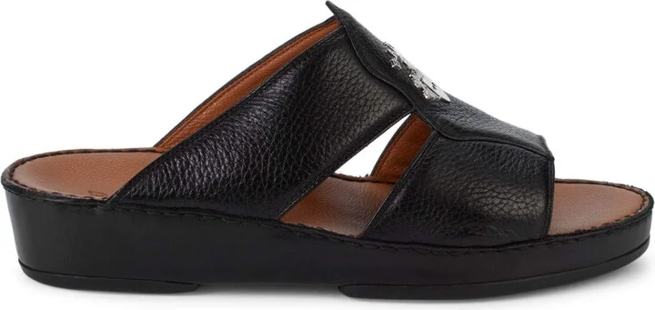 Hakman Men's 6211912 Black Grained Leather Sandals