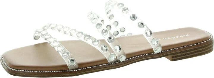 Halcyon-R Womens Rhinestone Man Made Slide Sandals