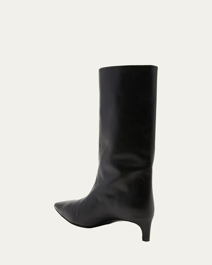Half Calfskin Kitten-Heel Boots - Image 2