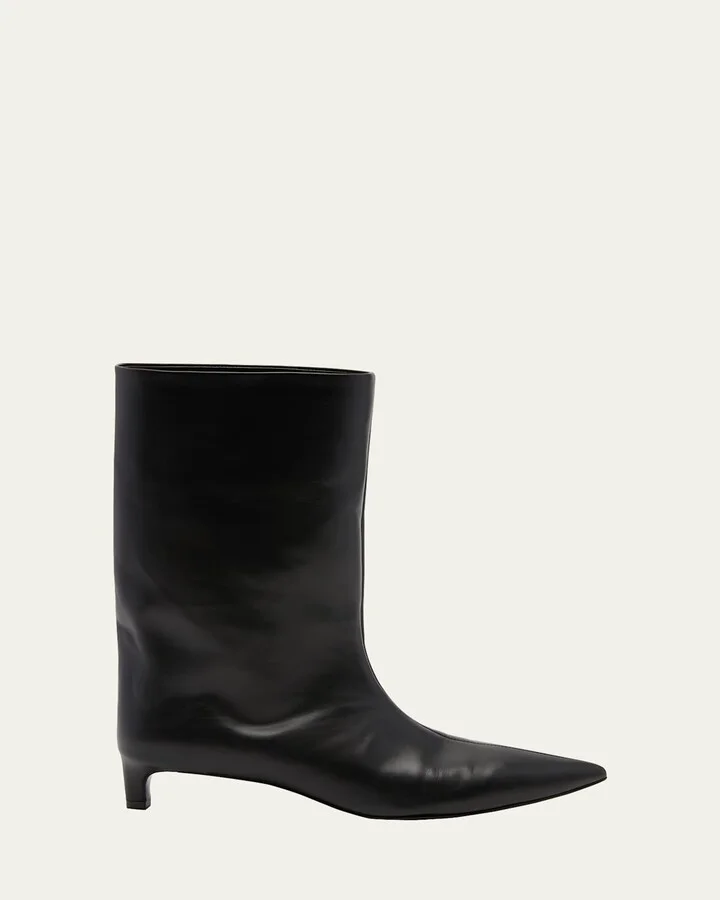 Half Calfskin Kitten-Heel Boots