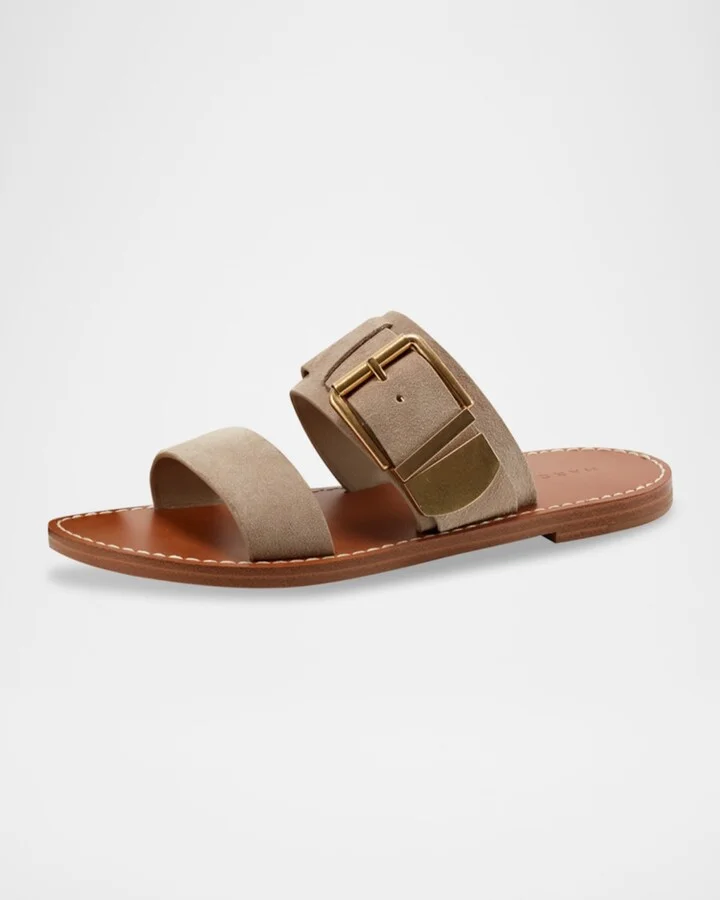 Hallyn Suede Buckle Dual-Band Slide Sandals - Image 2