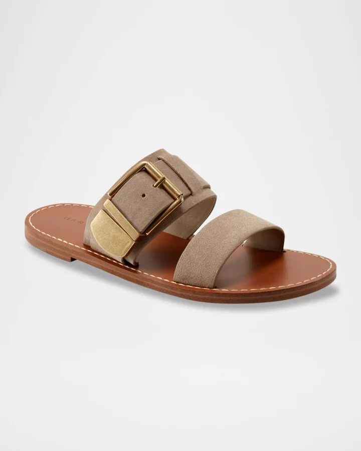 Hallyn Suede Buckle Dual-Band Slide Sandals - Image 3