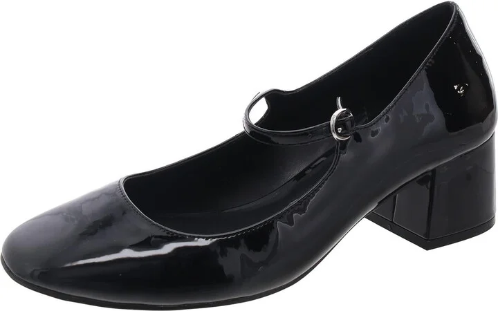 Halston Womens Buckle Patent Leather Mary Jane Heels