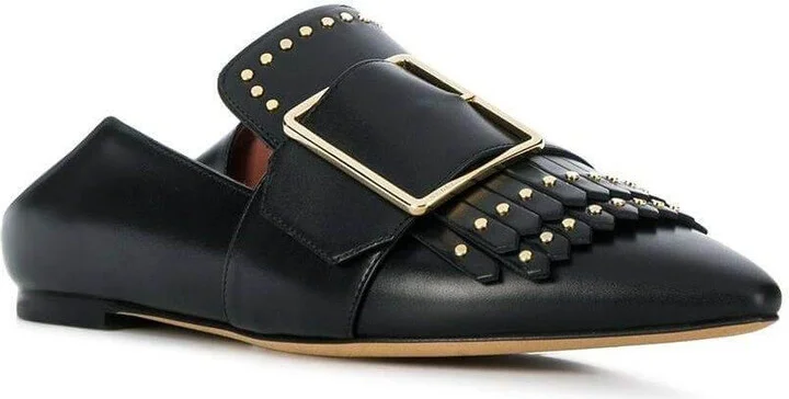 Hamelia Women's 6223325 Black Leather Studded Pumps