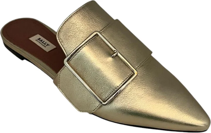 Hamelin 6223284 Ladies Champagne Leather Buckled Mules