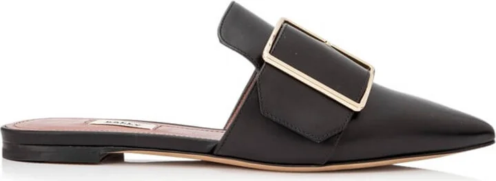Hamelin Women's 6221172 Black Leather Buckled Mules