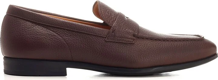 Hammered Leather Moccasin Lace-Up Shoes Brown