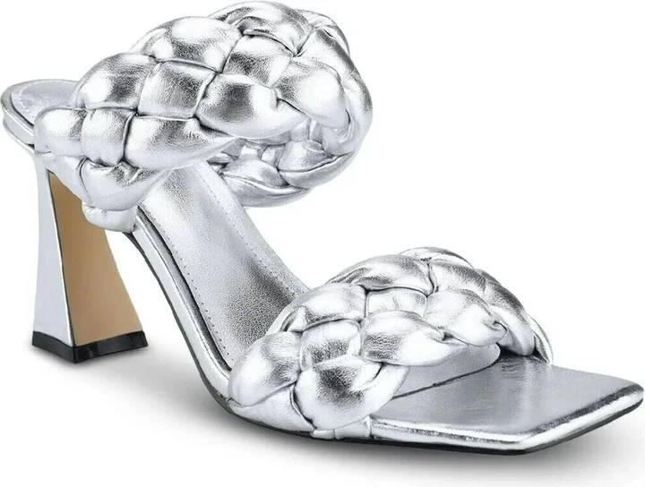 Hammy Sandals Women's US 6.5 Silver Braided Padded Spool Heel KHD360