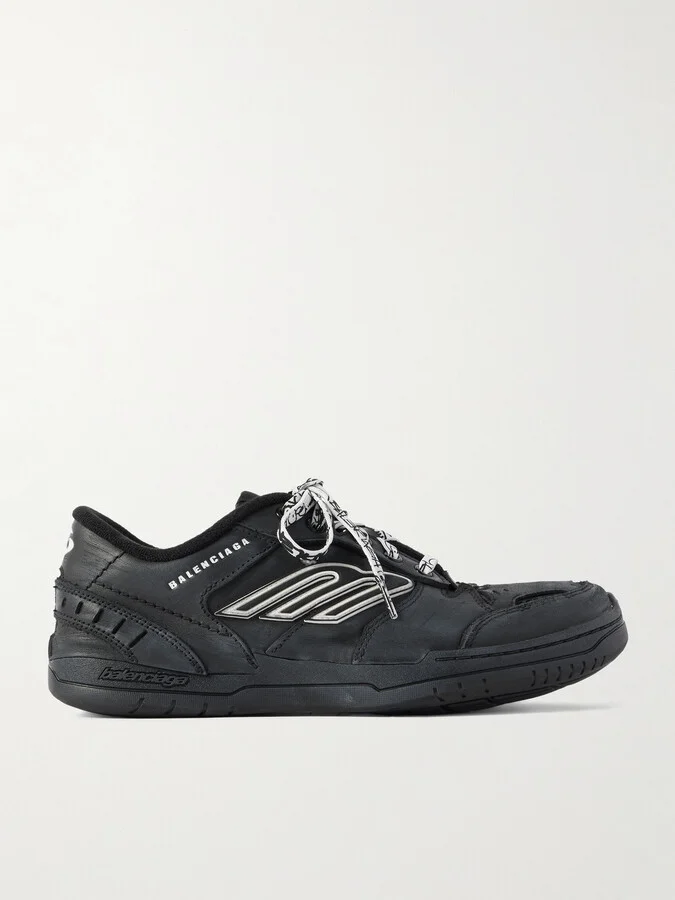 Hamptons Logo-Appliquéd Distressed Leather Sneakers