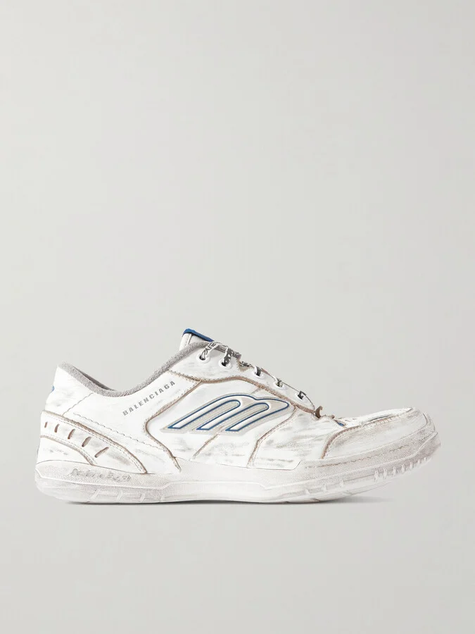 Hamptons Logo-Appliquéd Distressed Leather Sneakers