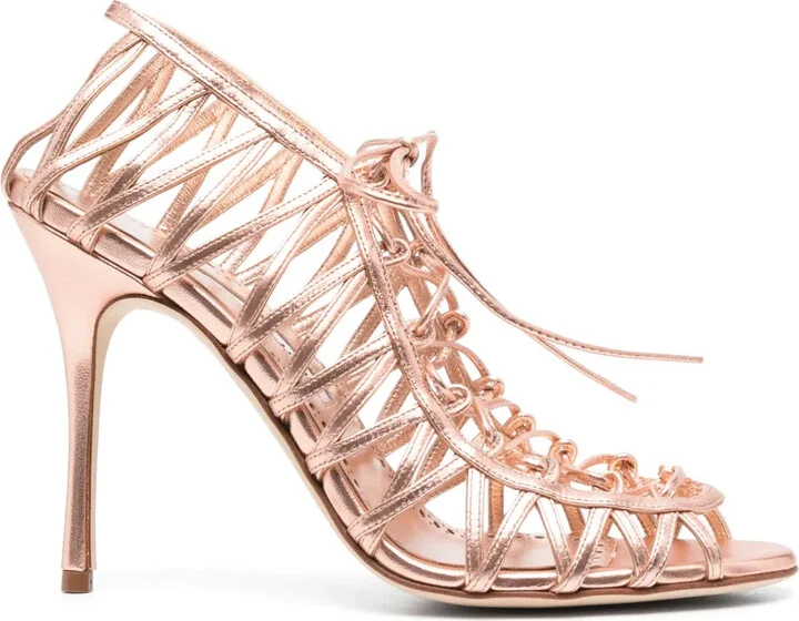 Hamza 100mm strappy metallic sandals