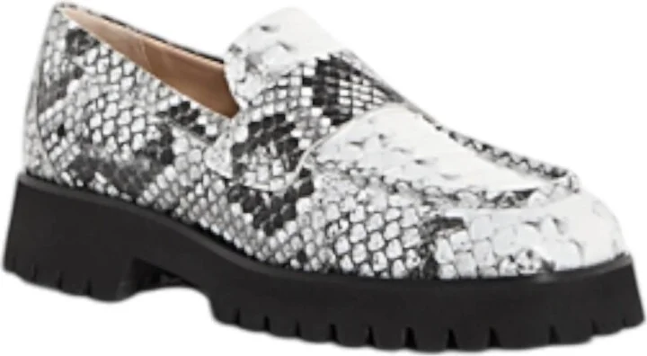 Hana Loafers In B & w Embossed Snake