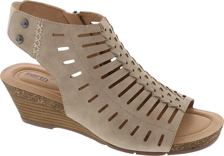 Hana Womens Faux Leather Laser Cut Wedge Sandals