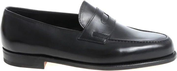 Hand-Sewn Black Calf Leather College Loafer
