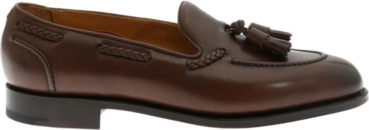 Hand-Stitched Brown Leather Moccasin With Woven Detailing