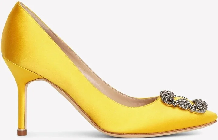 Hangisi 90 Crystal Buckle Satin Pumps
