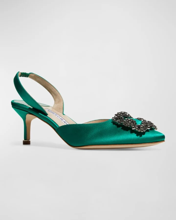 Hangisi Kitten-Heel Satin Slingback Pumps - Image 4