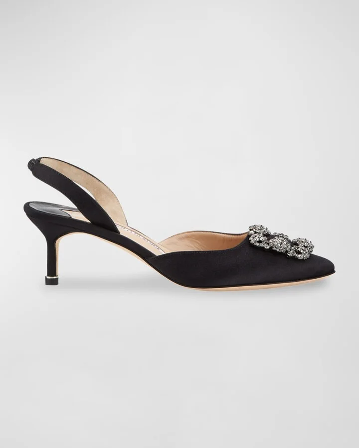 Hangisi Kitten-Heel Satin Slingback Pumps - Image 8