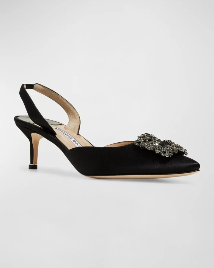 Hangisi Kitten-Heel Satin Slingback Pumps - Image 9