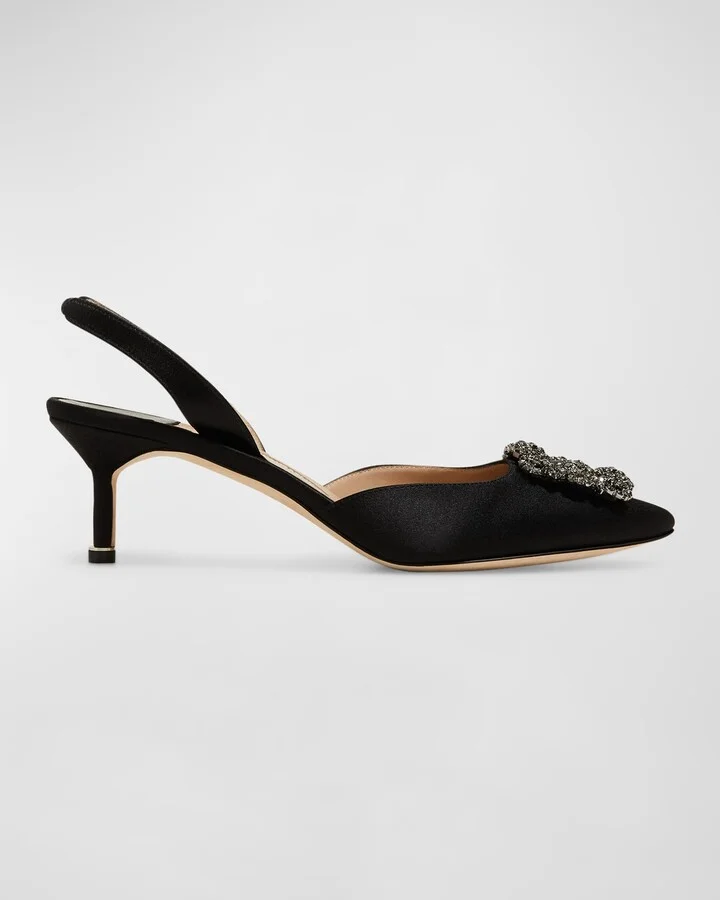 Hangisi Kitten-Heel Satin Slingback Pumps