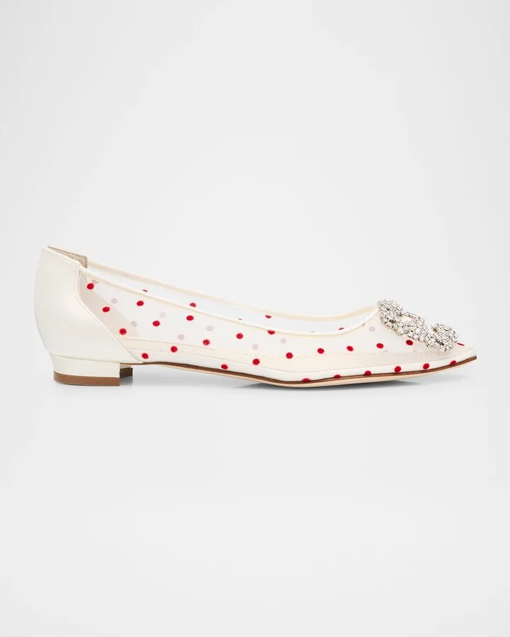 Hangisi Polka-Dot Mesh Ballerina Flats