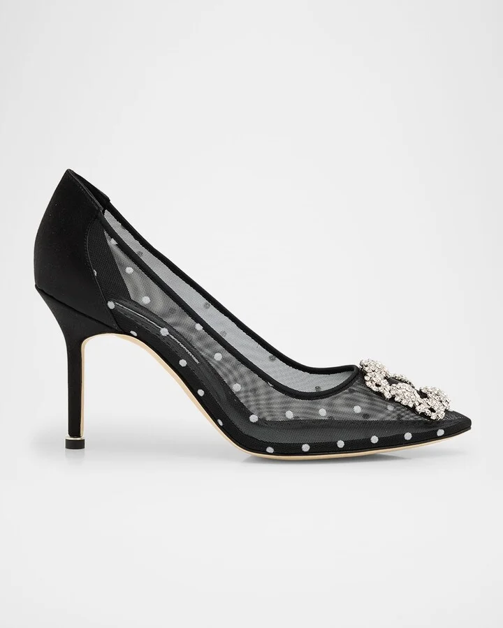 Hangisi Polka-Dot Mesh Pumps
