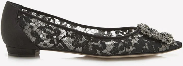 Hangisiflat Lace Crystal Buckle Flats