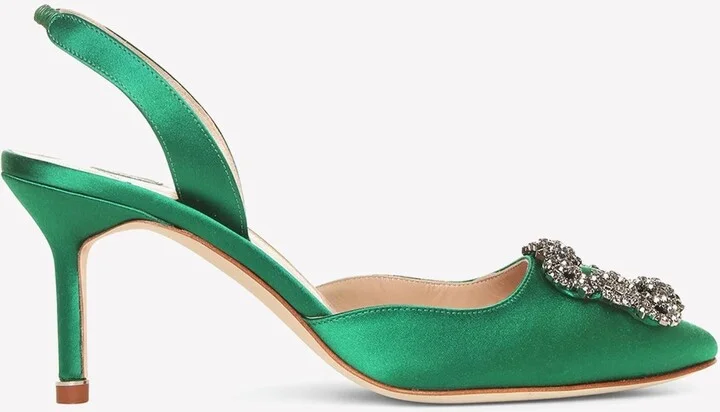 Hangisli 70 Crystal Buckle Slingback Pumps in Satin