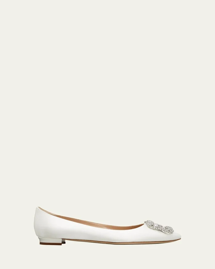 Hangsi Satin Crystal-Buckle Ballerina Flats