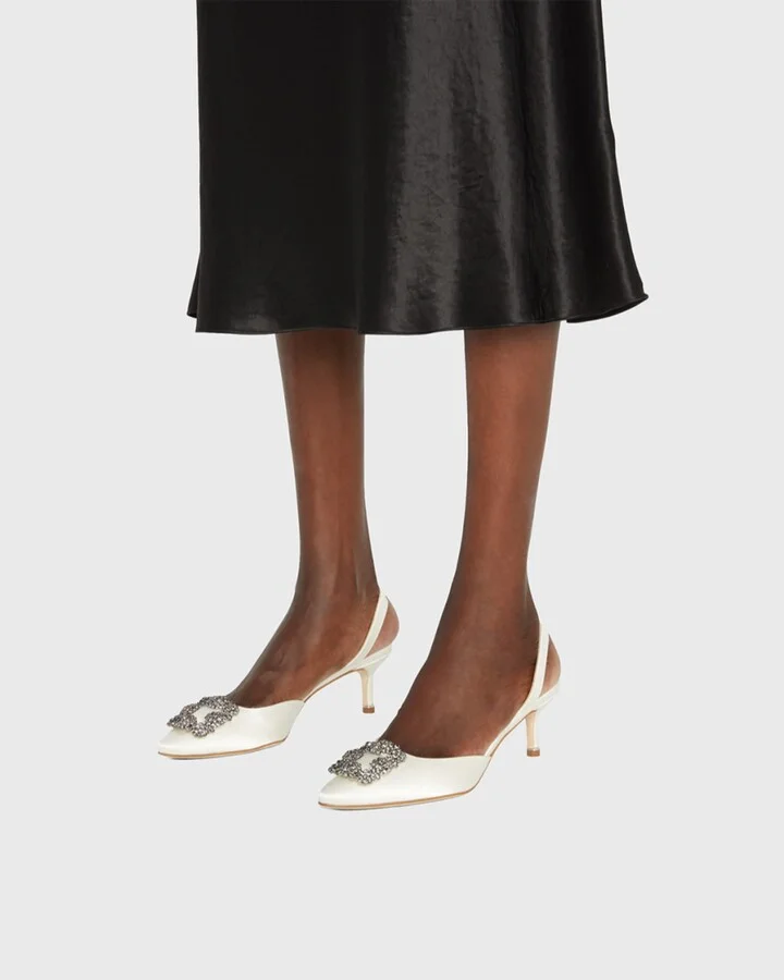 Hangsi Satin Crystal-Buckle Halter Pumps - Image 2