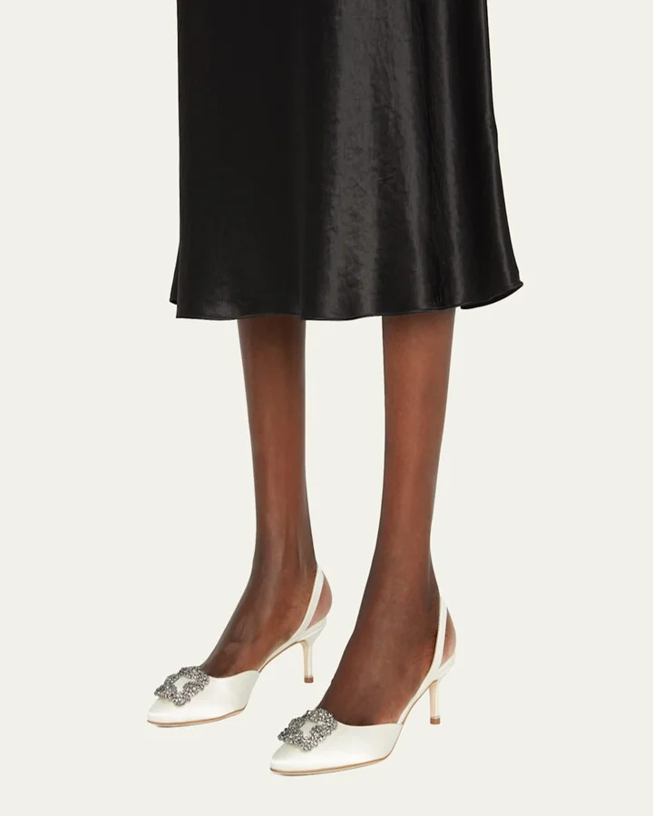 Hangsi Satin Crystal-Buckle Halter Pumps - Image 2