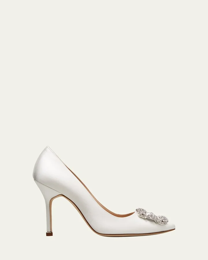 Hangsi Satin Crystal-Buckle Pumps