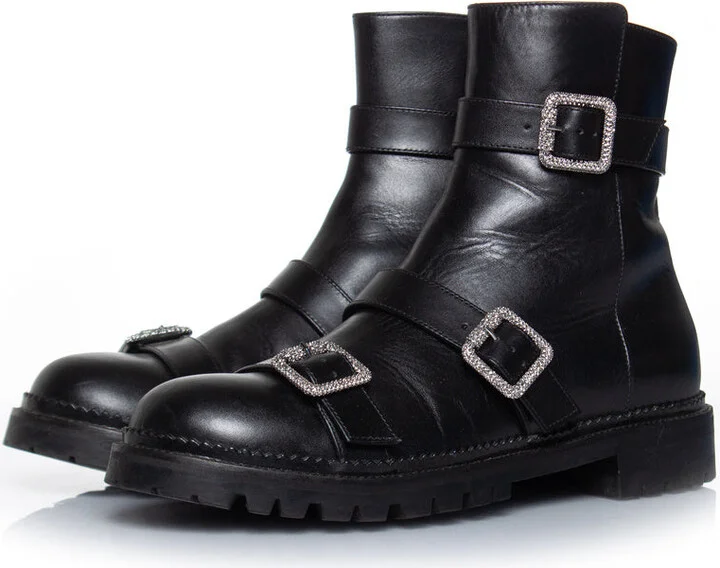 Hank flat jewel buckle ankle boots