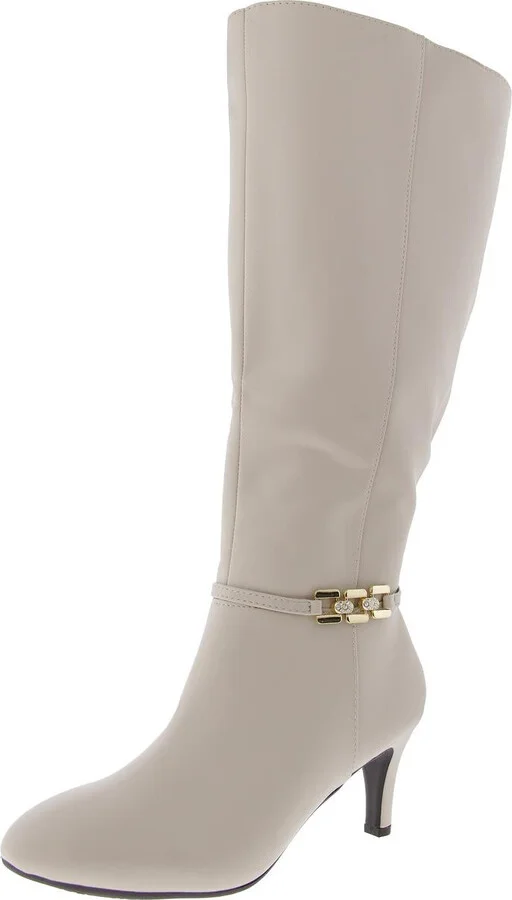 Hanlee Womens Zipper Faux Leather Knee-High Boots