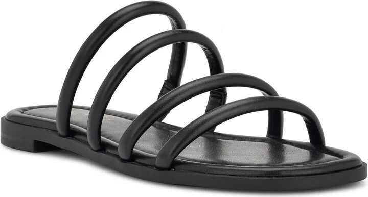 HAPILY3 Womens Cushioned Footbed Faux Leather Slide Sandals
