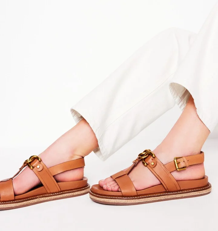 Hardware Detail Footbed Sandal, Tan - Image 2