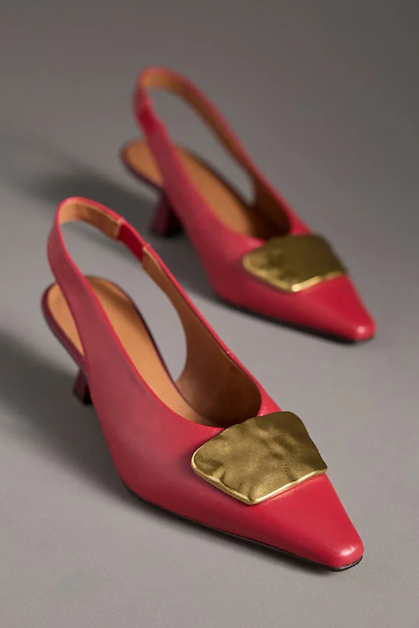 Hardware Snip-Toe Slingback Kitten Heels