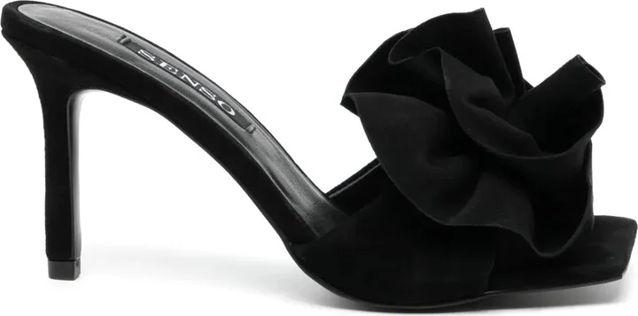 Harlow 100mm floral-appliqué mules