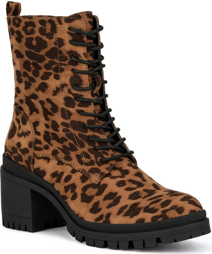 Harlow Womens Microsuede Animal Print Combat & Lace-up Boots