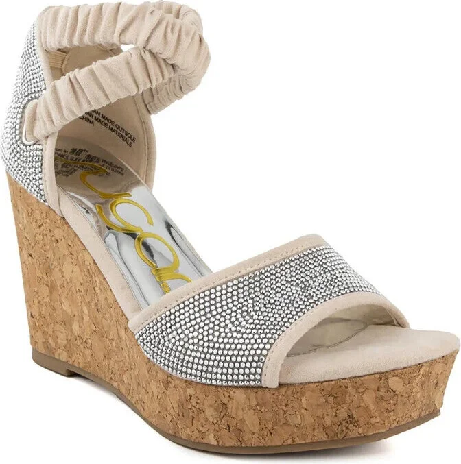 Harlow WS08772W Sandal Women 8.5 Tan Rhinestone Slip On Wedge Heel GBNC640