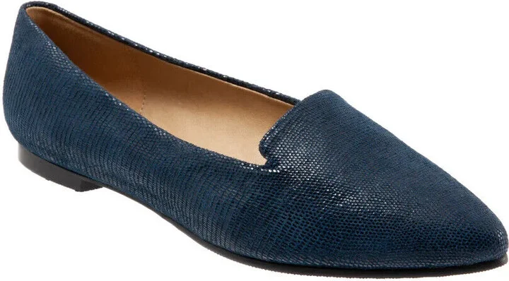 Harlowe Flats Women's US 5.5 Navy Lizard Leather Pointed Toe ZPO1937