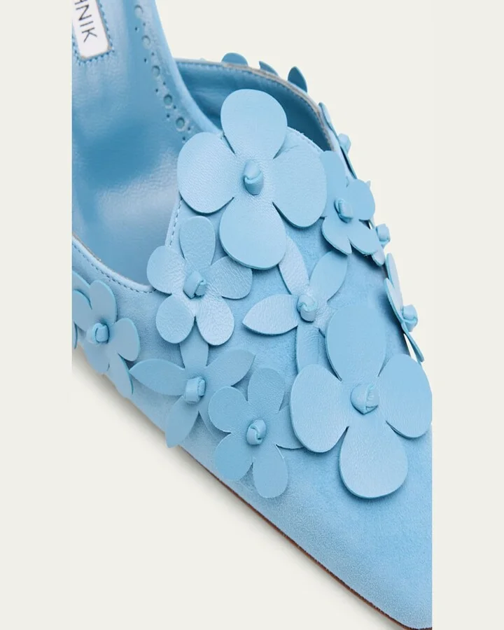 Harnes Flower Suede Kitten-Heel Mules - Image 3