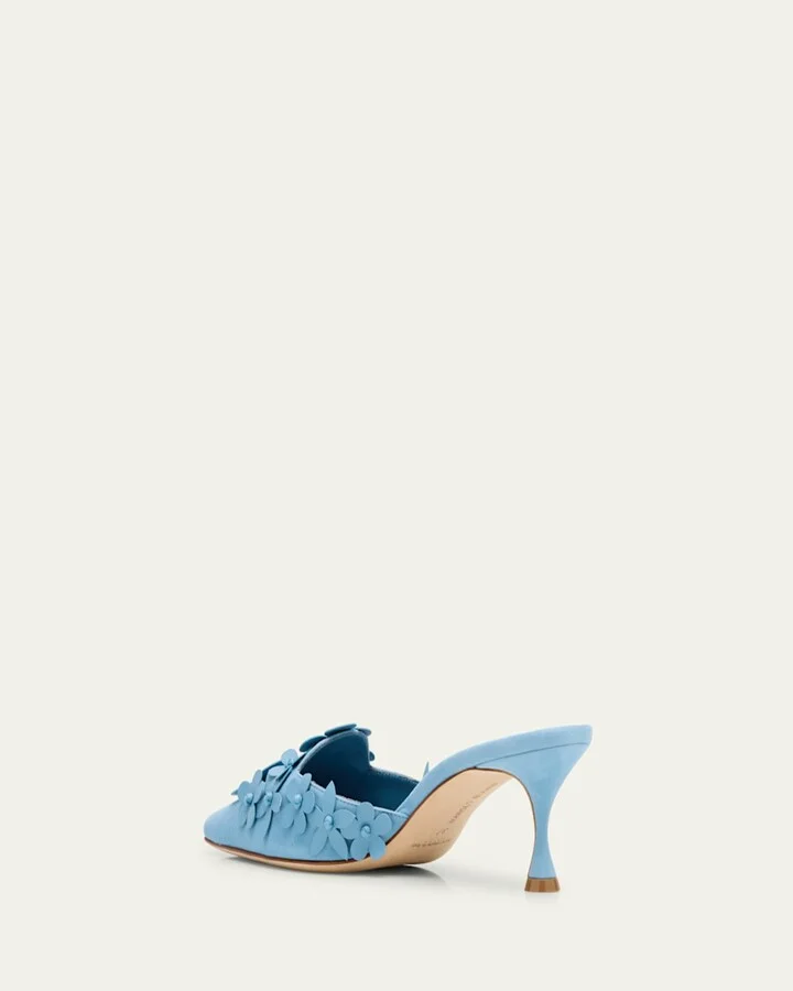 Harnes Flower Suede Kitten-Heel Mules - Image 4
