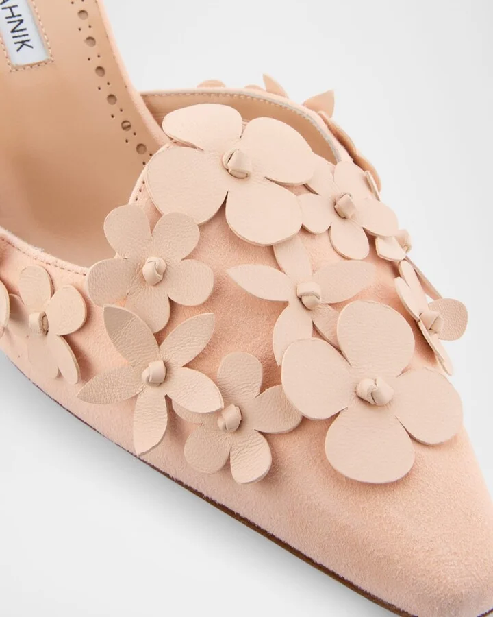 Harnes Flower Suede Kitten-Heel Mules - Image 5