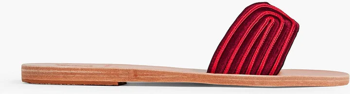 Harness embroidered satin slides