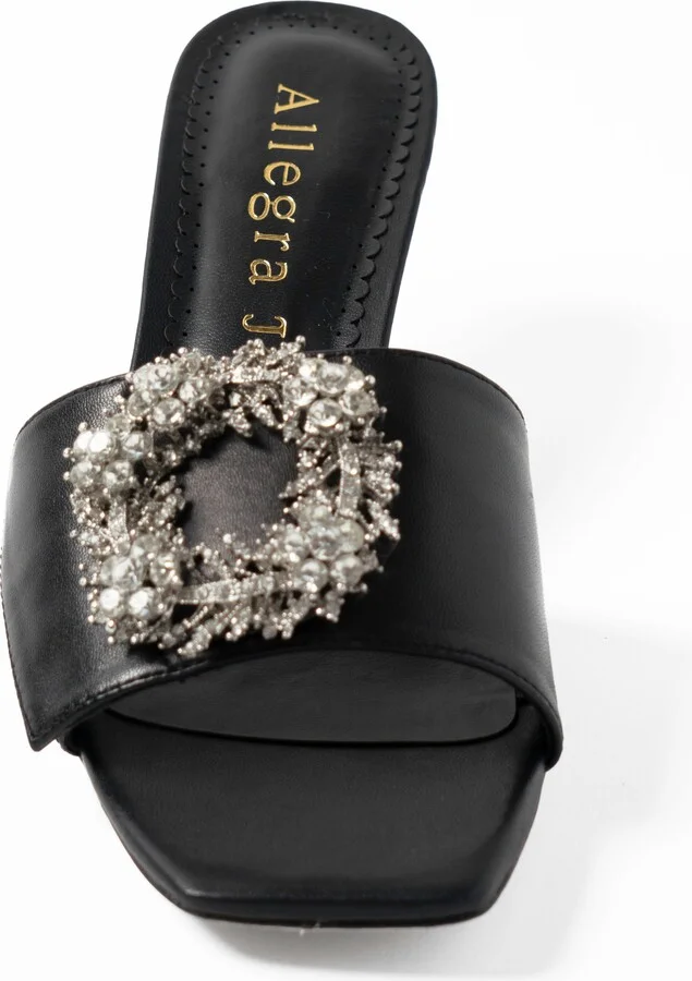Harper Black Leather Rhinestone Kitten Heel Work Evening Sandal - Image 6