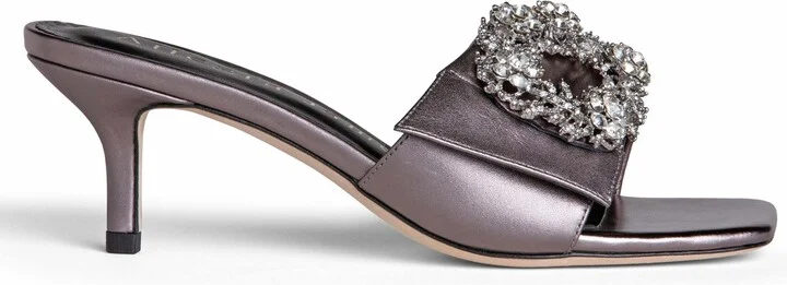 Harper Jeweled Silver Leather Comfortable Mule Sandal - Image 4