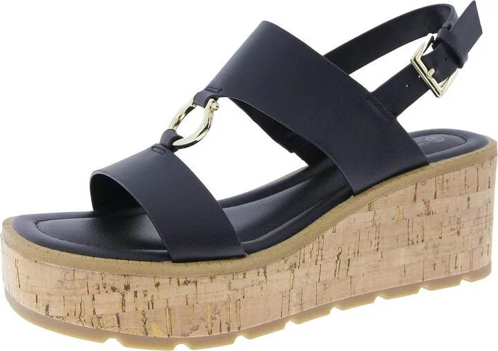 Harper Womens Faux Leather Open Toe Wedge Sandals