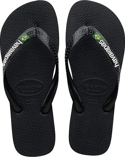 Havaianas Brazil Logo Flip Flop Sandal Men's Sandals Black/Black : EU 39/40 (US Men's 8) M, Rubber
